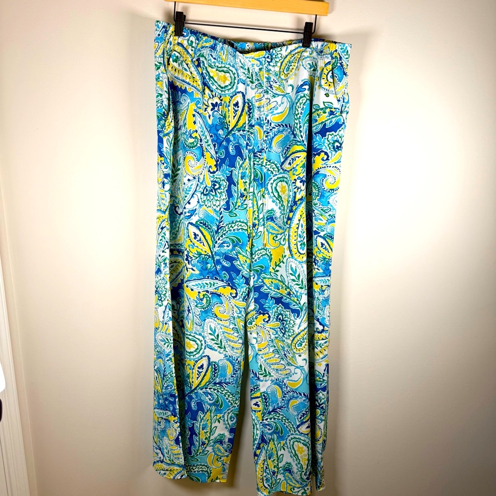 Lauren Ralph Lauren Women's Paisley Print Wide Leg Lounge Wear Pull On Pants XL
